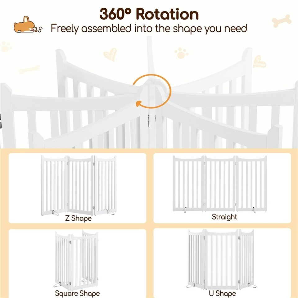 image 1 of Yaheetech 3-Panel Pet Puppy Fence with Two Support Feet, 50 × 90.5 cm White
