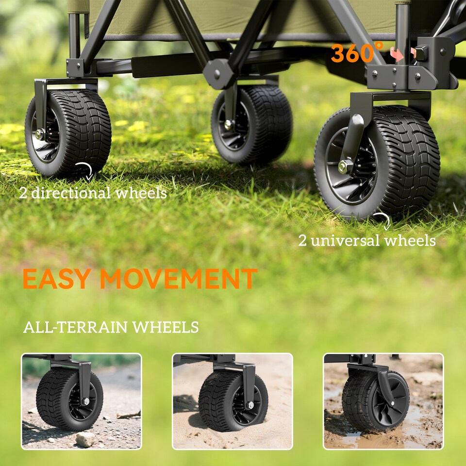 image 1 of Outsunny Folding Garden Trolley, Cargo Traile on Wheels, Collapsible Camping Trolley, Outdoor Utility Wagon with Steel Frame and Oxford Fabric, Green