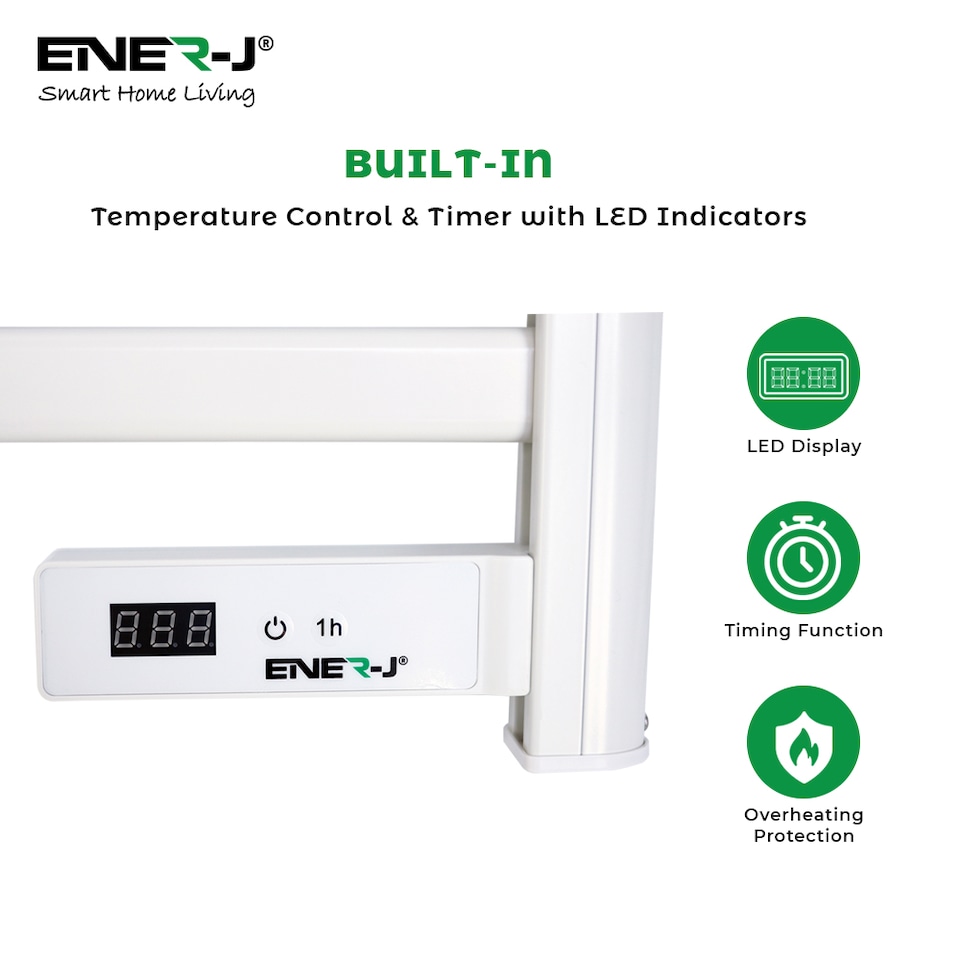 image 1 of ENER J Electric Heated Towel Rail 100W 5 Bar Wall Mounted Infrared White IP24