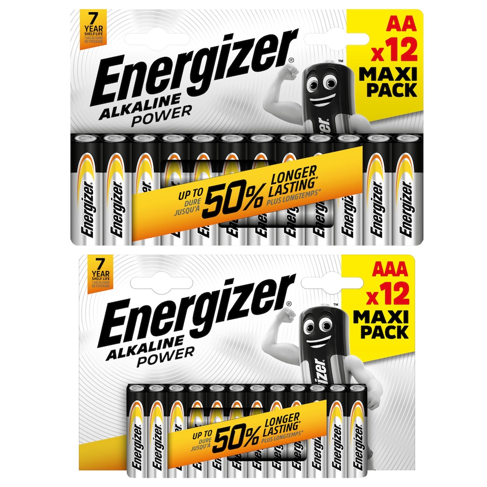 12x AA & 12x AAA Energizer Alkaline Power Batteries (24x Batteries in total)