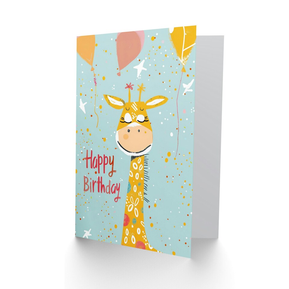 image 1 of Cute Party Balloons Confetti Kids Giraffe Child Kids Birthday Card