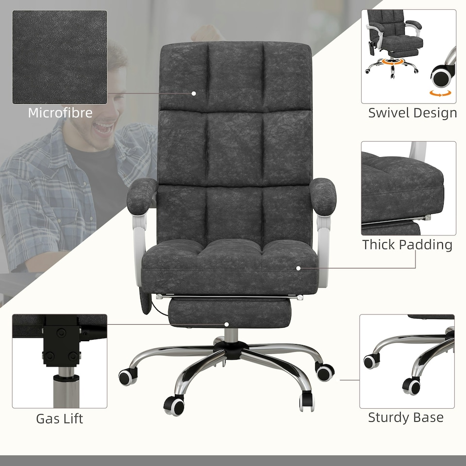 image 1 of Vinsetto Massage Office Chair w/ Heat, Ergonomic Desk Chair w/ Footrest, Grey