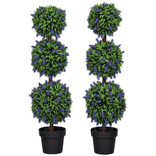 HOMCOM Set of 2 Decorative Artificial Plants Ball Trees with Lavender Flowers in Pot Fake Plants for Home Indoor Outdoor Decor, 110cm, Green