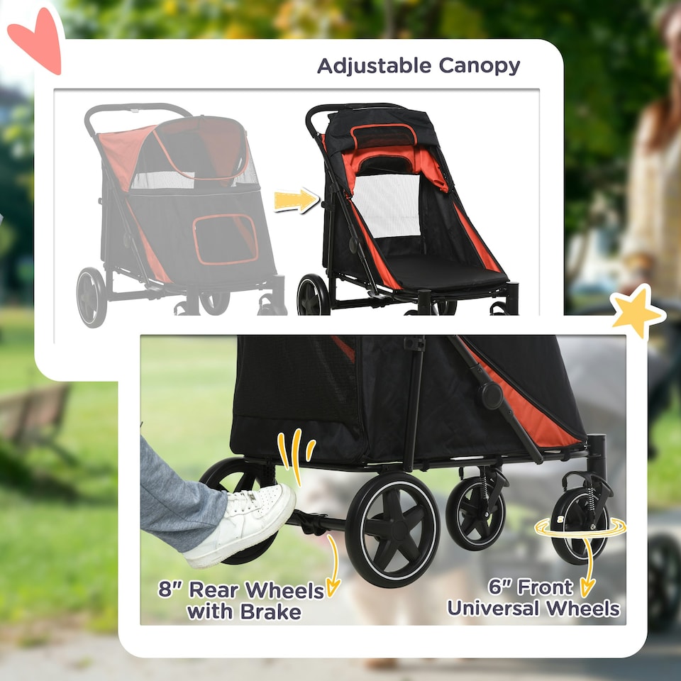 image 1 of PawHut Foldable Dog Carriage w/ Universal Wheels, Shock Absorber, Red