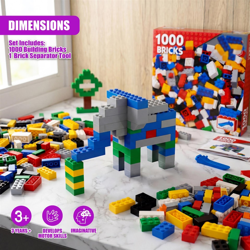 image 1 of MTS 1000 Piece Building Bricks Construction Block Set Creative Toy for Kids