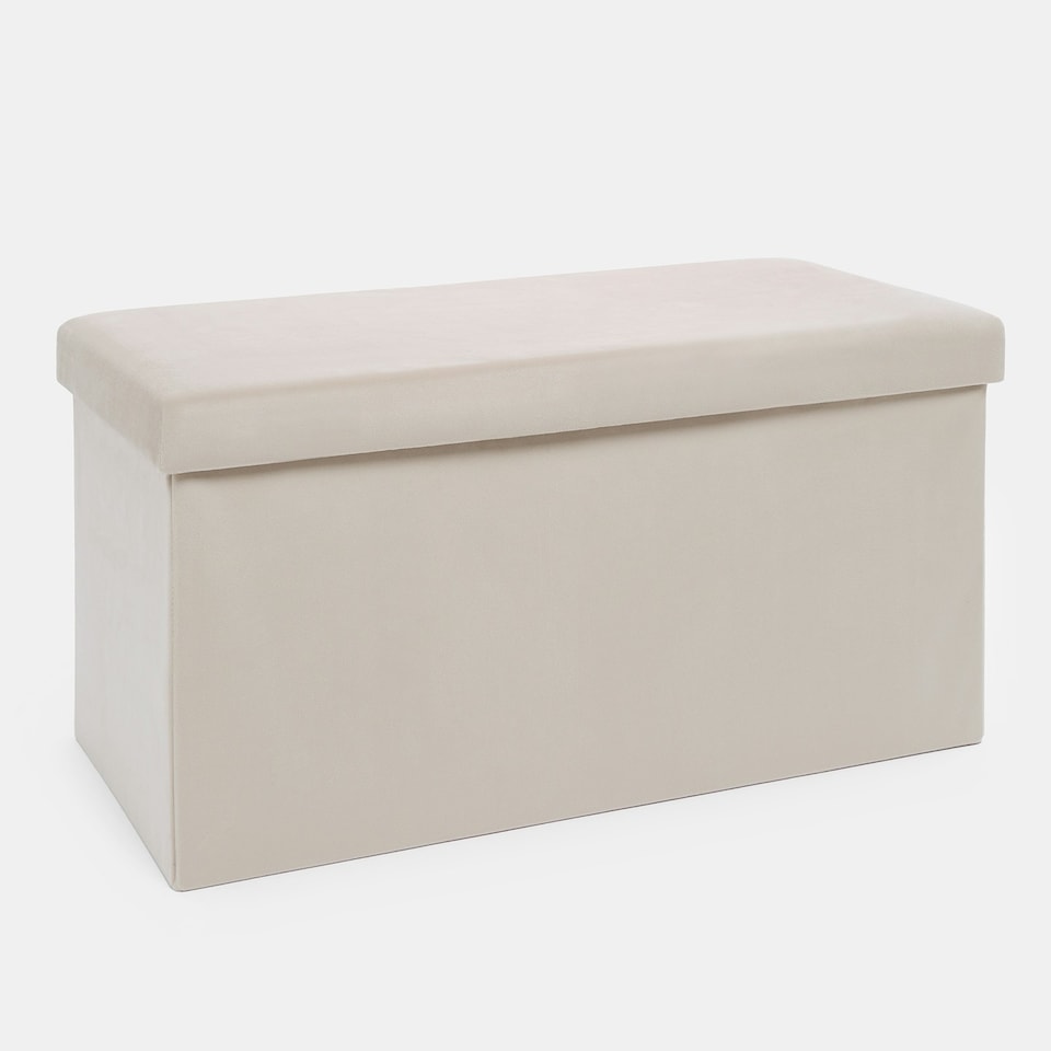 image 1 of OHS Matte Velvet Soft Long Rectangle Foldable Footstool Seat Storage Organiser Ottoman Cream | Natural