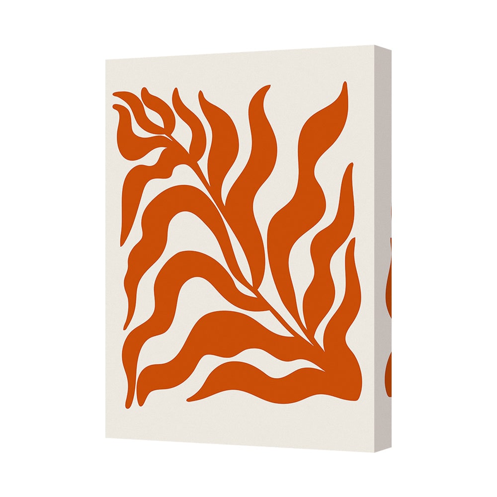 Orange Abstract Leaf Canvas Art Print With Deep Wooden Frame