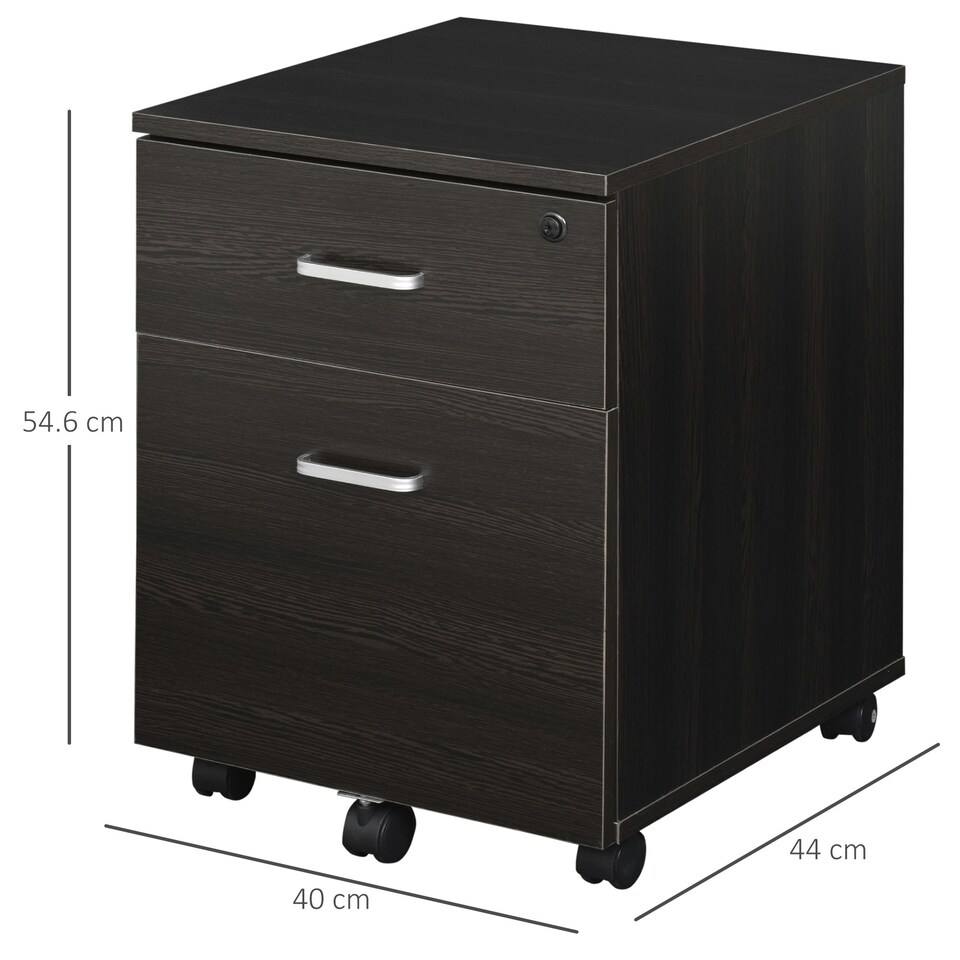 image 1 of Vinsetto 2-Drawer Locking Office Filing Cabinet 5 Wheels Rolling Storage Brown