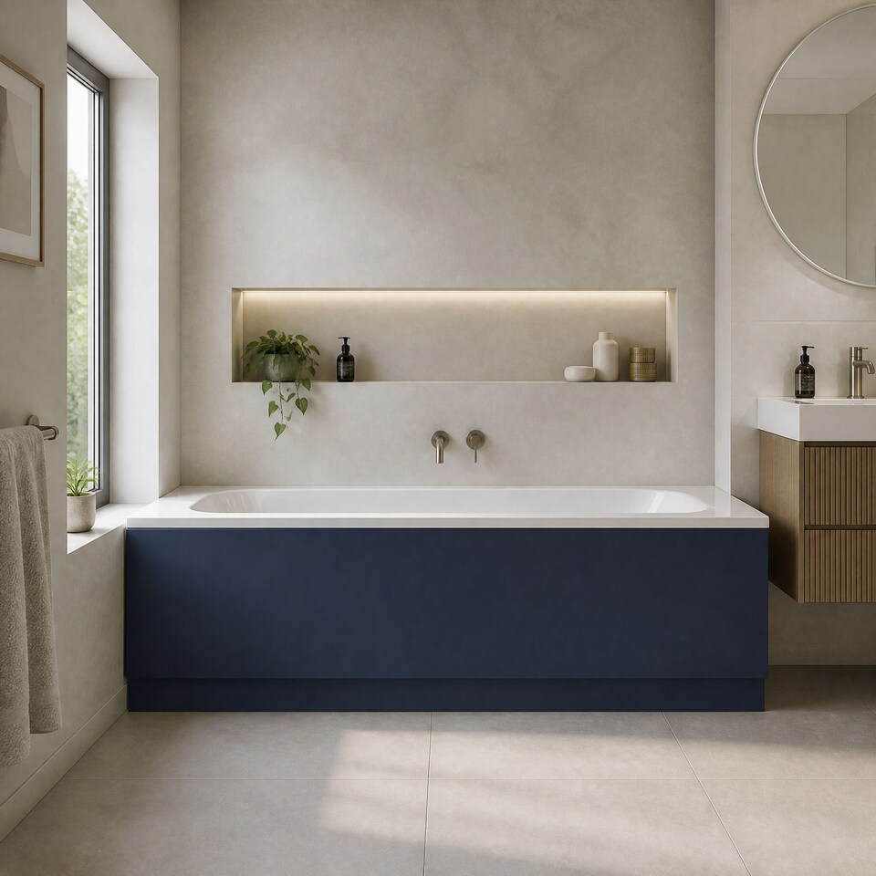 image 1 of Balterley Edge/Power Straight Front Bath Panel & Plinth | Blue | Midnight Blue | 1