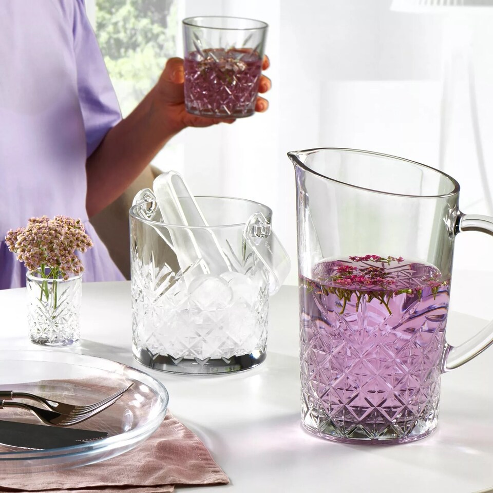 image 1 of 13cm Pasabahce Small Glass Ice Cubes Bucket with Carry Handle & Tongs Drinks Party