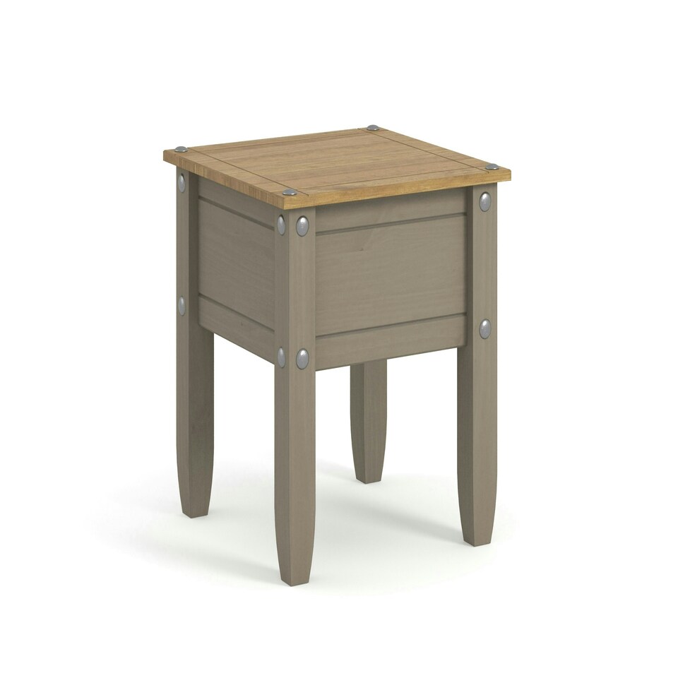 image 1 of Corona Solid Pine Lamp Table - Rustic Wooden Side Table with Chunky Legs, Optional Metal Pin Detailing | Grey | Grey Wax | One Size | 1