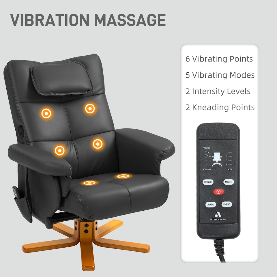 image 1 of HOMCOM Massage Recliner Chair with Footstool, Upholstered Armchair with Adjustable Backrest, Remote Control, Hidden Storage and USB Ports for Living Room, Bedroom, Black