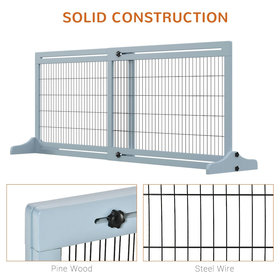 image 1 of PawHut Adjustable Wooden Pet Gate Freestanding Dog Barrier for Doorway, Grey