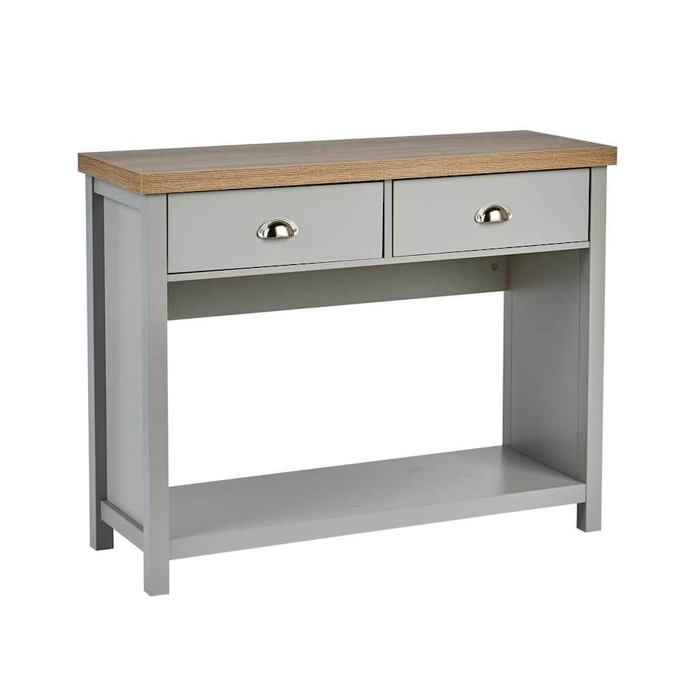 image 1 of Console Table 2 Drawer Telephone Table Metal Handles Hallway Storage | Grey