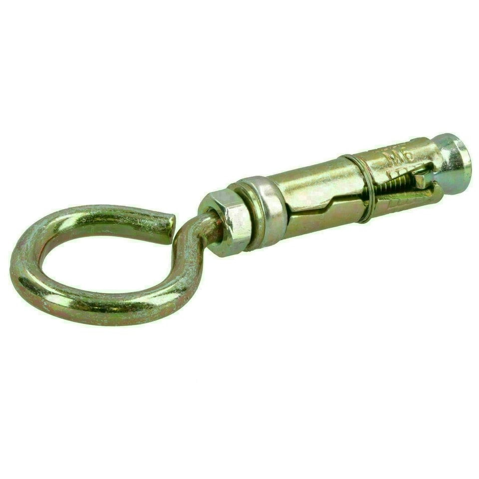 image 1 of 6mm Close Hook Anchor Eye Bolt Rawl Expansion Bolts Shield Wall 8 Pack