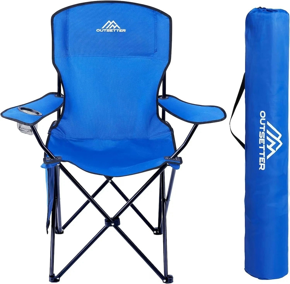 image 1 of Camping Chair Lightweight Folding Portable with Cup Holder and Side Pocket Camp | Blue