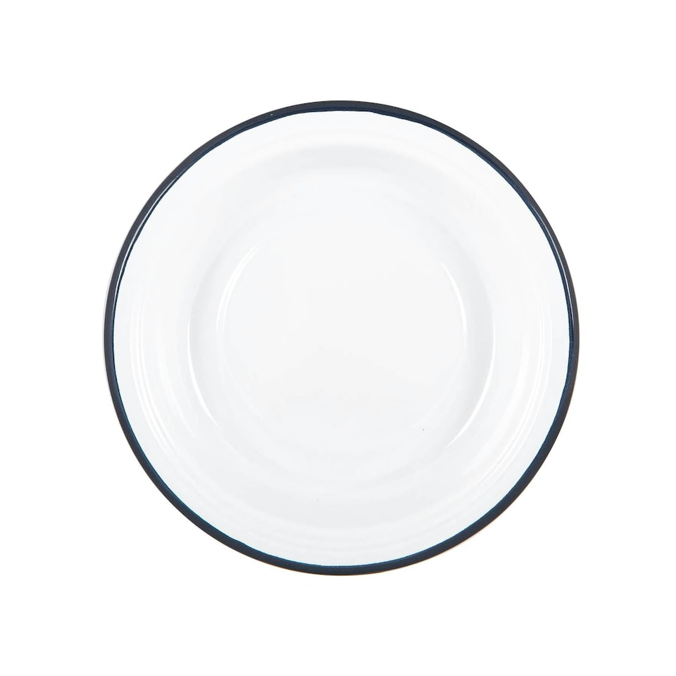 image 1 of Argon Tableware White Enamel Deep Bowls - 19cm - Navy - Pack of 6 Blue