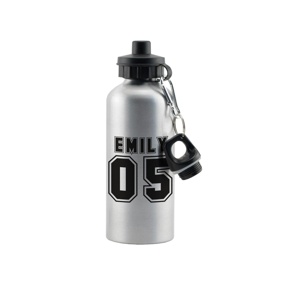 image 1 of Personalised Sports Number Silver Drinks Bottle Silver | One Size