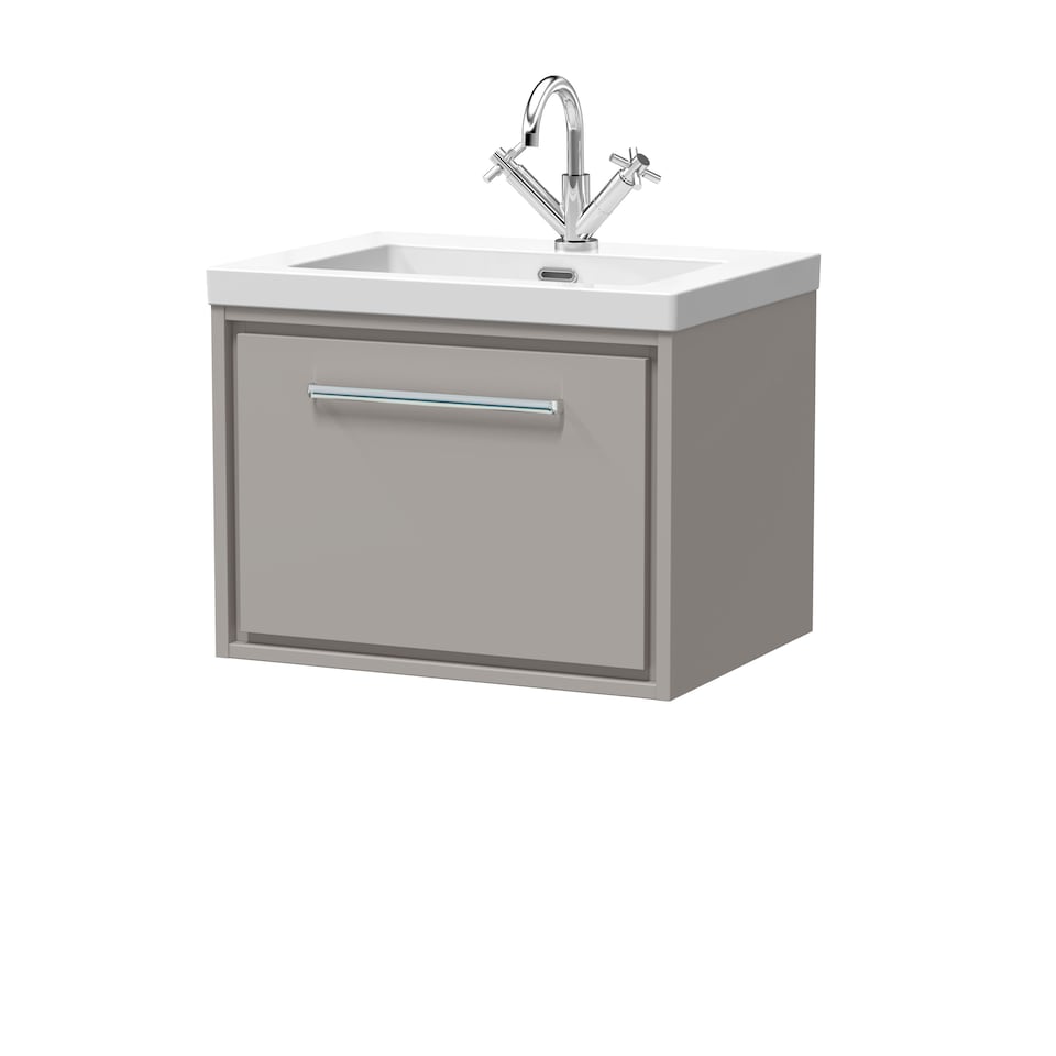 image 1 of Bathroom 1 Soft-Close Drawer Wall Hung Fireclay Basin, Grey, 600mm | Grey | Pebble Grey | 1