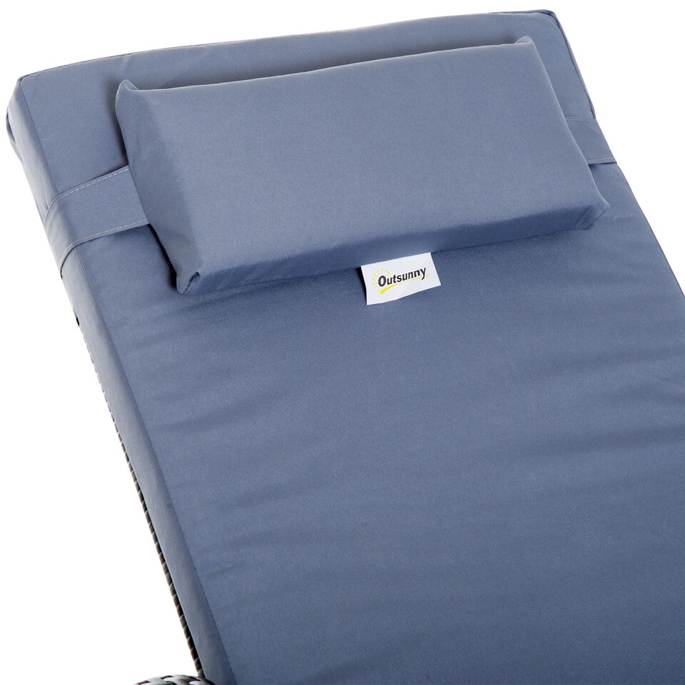 image 1 of Outsunny Rattan Sun Loungers for Garden Set of 2 with Side Table, Garden Recliner Sunbeds with Adjustable Back, Wheels, Cushions and Headrest, 3 Pieces Garden Furniture Set for Outdoor, Patio, Grey