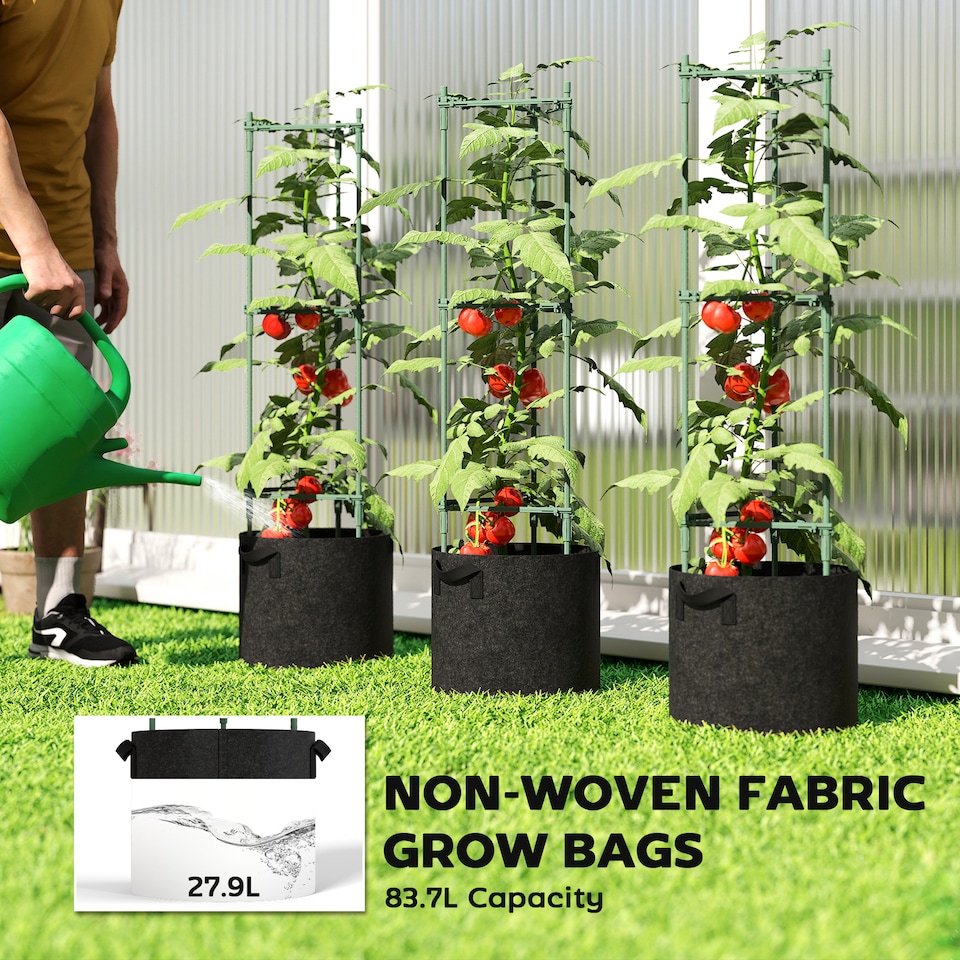 image 1 of Outsunny 3 Packs Tomato Cages with 83.7L Grow Bags, 120cm Plant Stakes | Green | Green