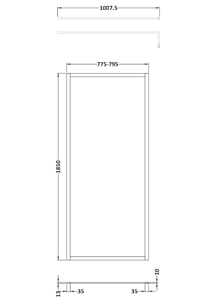 image 1 of Balterley Toughened Safety Glass Wetroom Screen with Support Bar | Copper | Brushed Brass