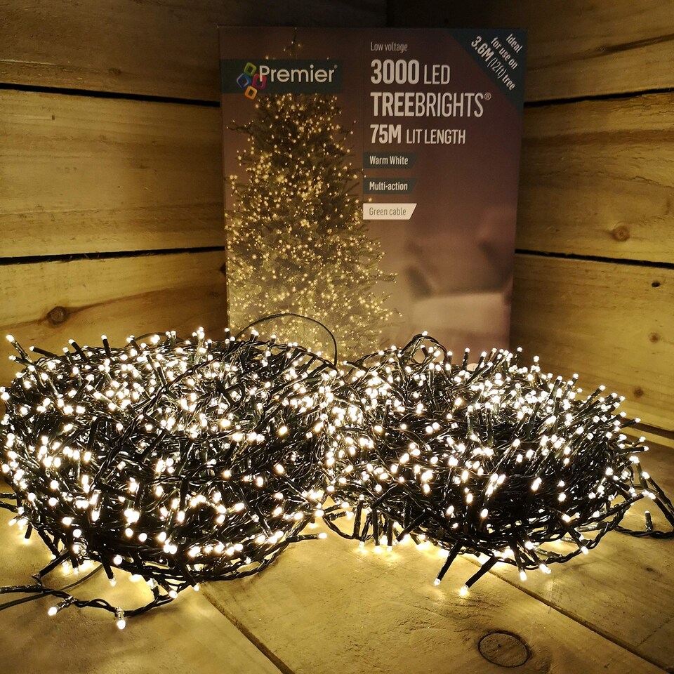image 1 of 3000 LED 75m Indoor Outdoor Christmas Multi Function Mains Operated String Lights with Timer in Warm White