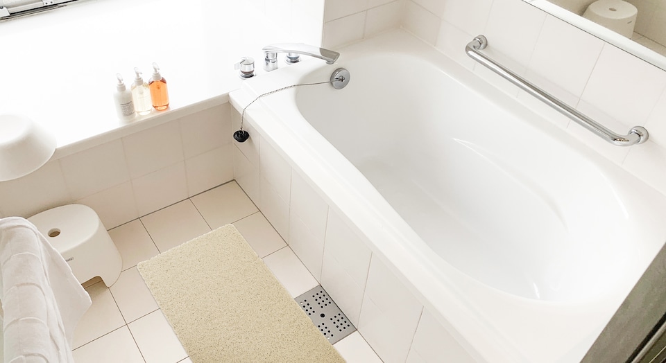 image 1 of Hydro Wonder Beige XL - Super-Comfy Non-Slip Shower Mat that Won't Block Your Drain