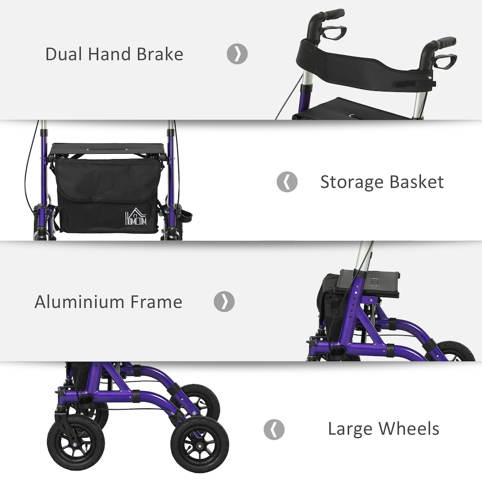 image 1 of HOMCOM Rollator Walker with Seat, Backrest, Bag, All-terrain Wheels
