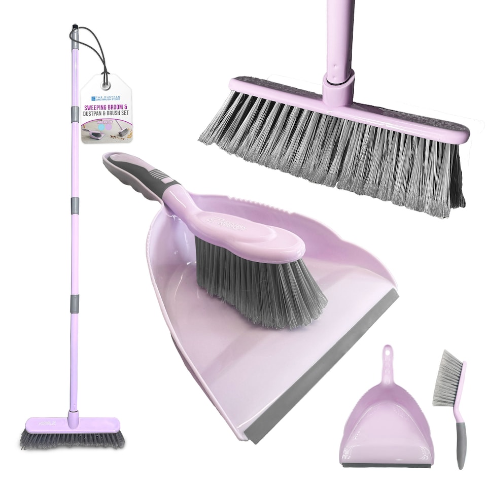 image 1 of 2-in-1 Indoor Sweeping Broom & Dustpan Set Ergonomic Floor Cleaning Kit | Multi | Lilac