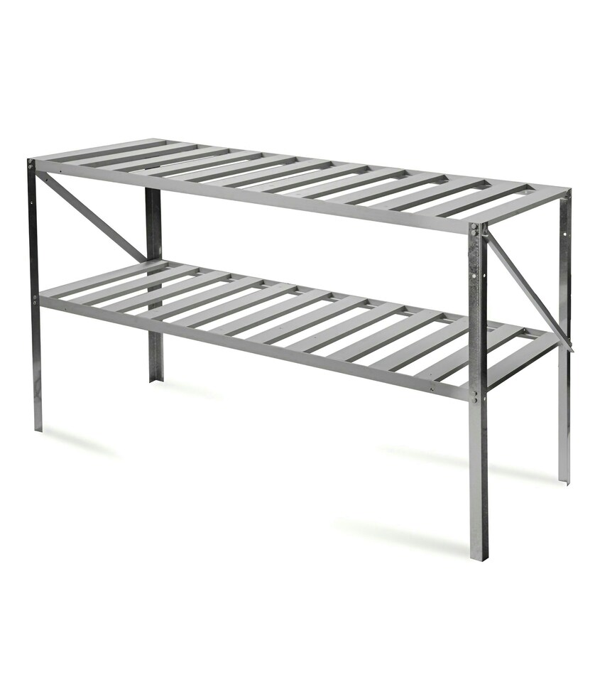 image 1 of Lacewing Twinpack Traditional 2 Tier Greenhouse Staging Shelving Bench in Silver 126cm