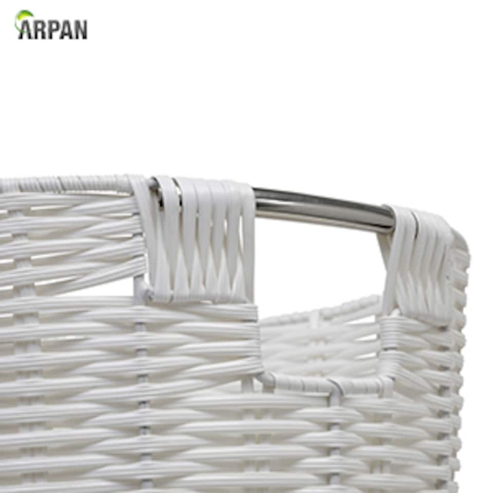 image 1 of White Resin Round Waste Paper Bin – Strong Woven Storage Basket Rubbish Bin for Home, Office, Hotel, Bedroom & Bathroom