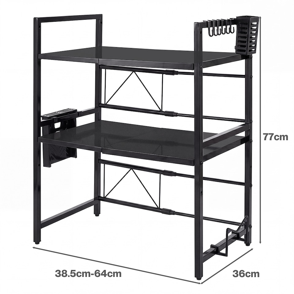 image 1 of TOQUE 3 Tier Expandable Microwave Oven Rack Stand Kitchen Storage Shelf Black