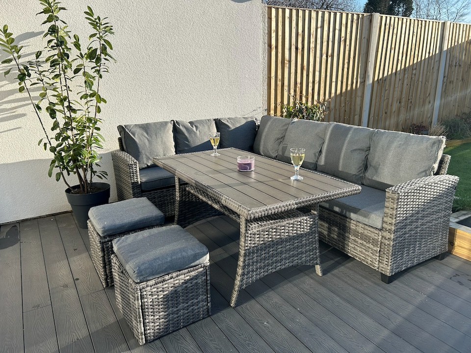 image 1 of York 8 Seat Mixed Grey Rattan Corner Sofa Dining Set