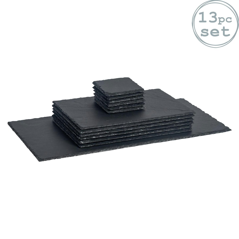 image 1 of Argon Tableware 13 Piece Rectangle Slate Placemats Set Grey