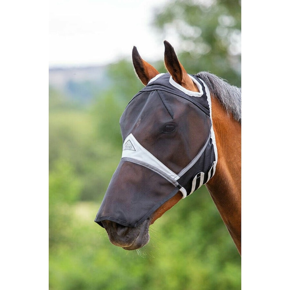 image 1 of Shires Fine Mesh Ear Holes Horse Fly Mask With Nose - Black - Cob