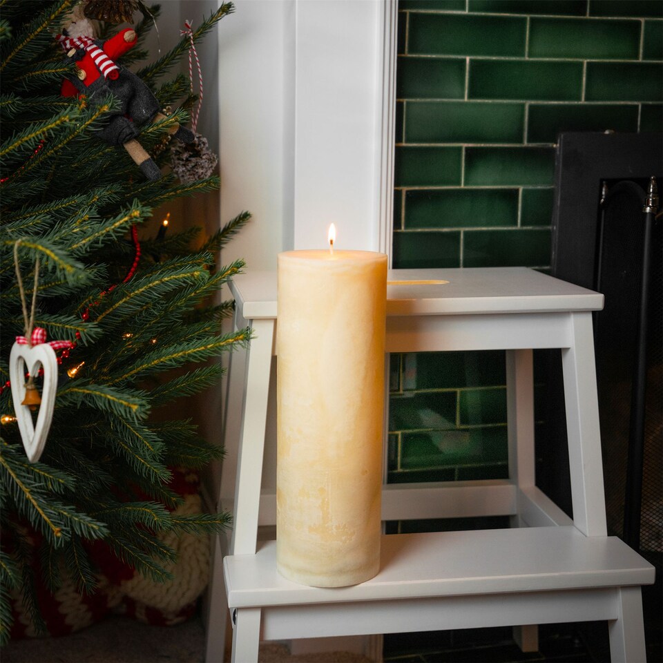 image 1 of Nicola Spring Round Vanilla Pillar Candle - 215 Hours - Cream | Cream | Beige