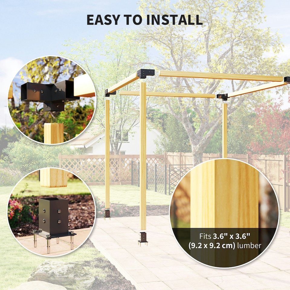 image 1 of Outsunny Pergola Kit with 3-Way Corner Brackets & Post Base for 92mm Lumber