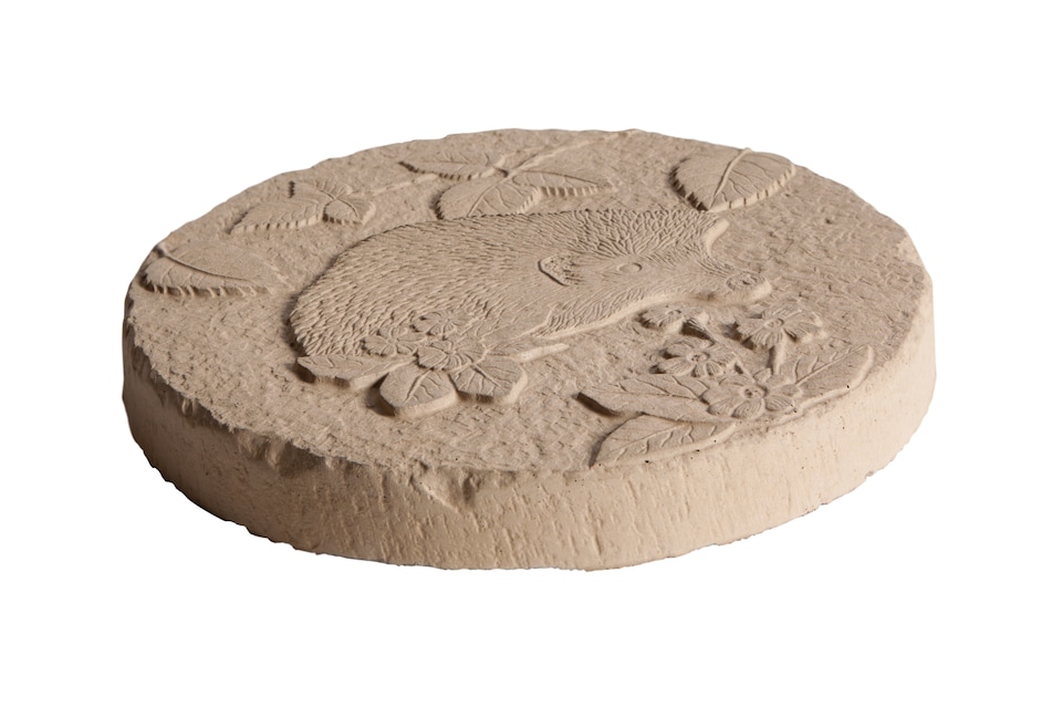 image 1 of Garden Friends Round  Hedgehog Stepping Stone 300mm  Bath Buff Pallet of 25 - Bowland Stone