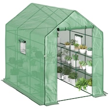 Outsunny Walk-in Outdoor Green House with Door and Mesh Windows, Green