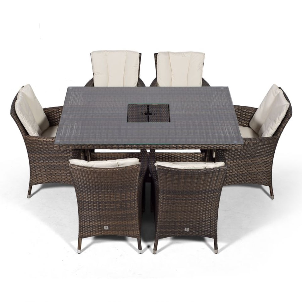 image 1 of Savannah Rectangle 6 Seat Rattan Dining Set Ice Bucket Drinks Cooler | Brown | Brown