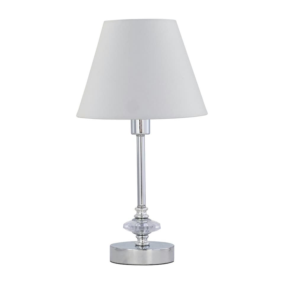 image 1 of Set of 2 Chrome Jewelled Table Lamps with Ivory Off White Shades Chrome | Red