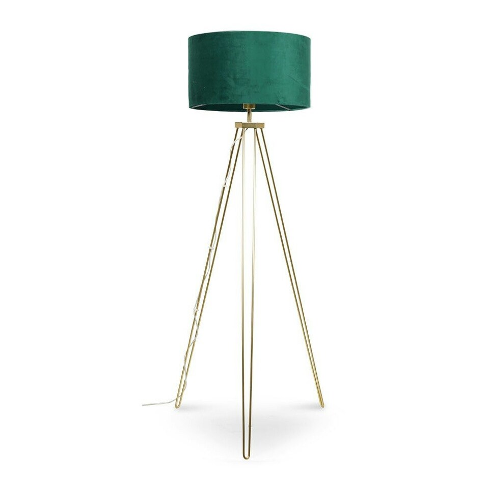 image 1 of ValueLights Aero Polished Gold Floor Lamp with Large Green Drum Shade