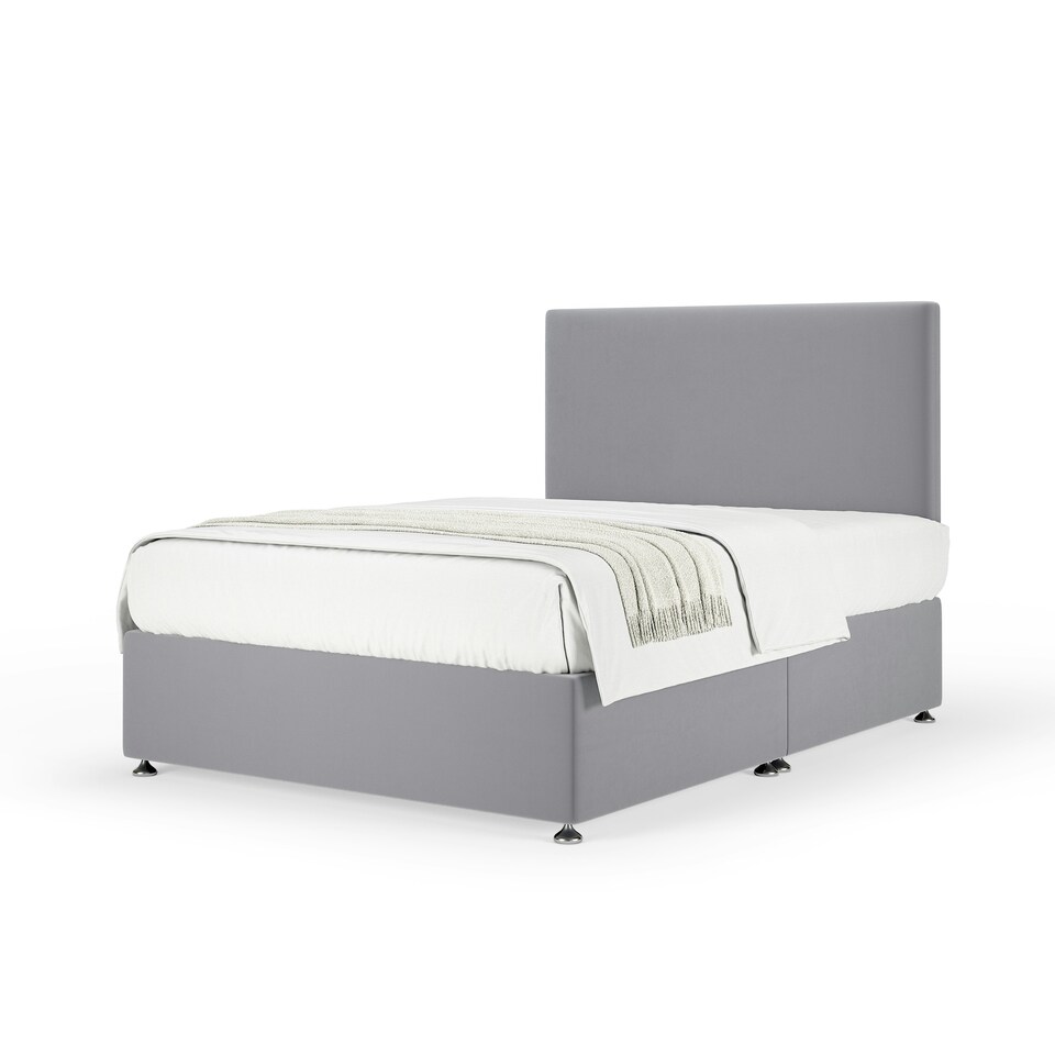 image 1 of Super Ortho Orthopaedic Silver Plush Velvet Divan Set And Valencia Headboard Double