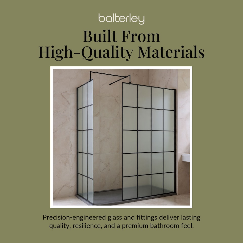 image 1 of Balterley Glass Walk In Wetroom Screens with Framed Design and Shower Tray | Black | Matt Black
