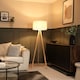 image 6 of ValueLights Barbro Wood Tripod Floor Lamp Cream Boucle Shade & Bulb