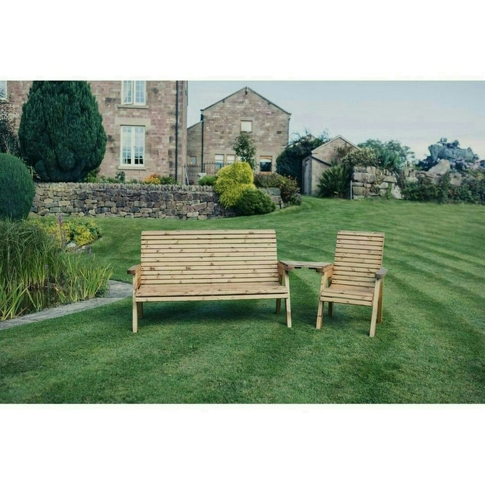 image 1 of Valley 4 Seat Set 1XC 1X3B Angled Tray - Timber - L100 x W270 x H95 cm - Fully Assembled - Set of Waterproof Cushions Included