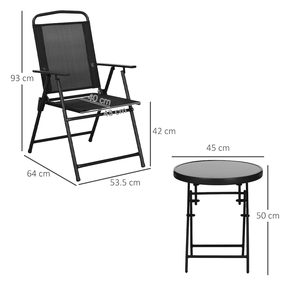 image 1 of Outsunny Bistro Set Folding Chairs & Coffee Table for Balcony, Black Black | Black