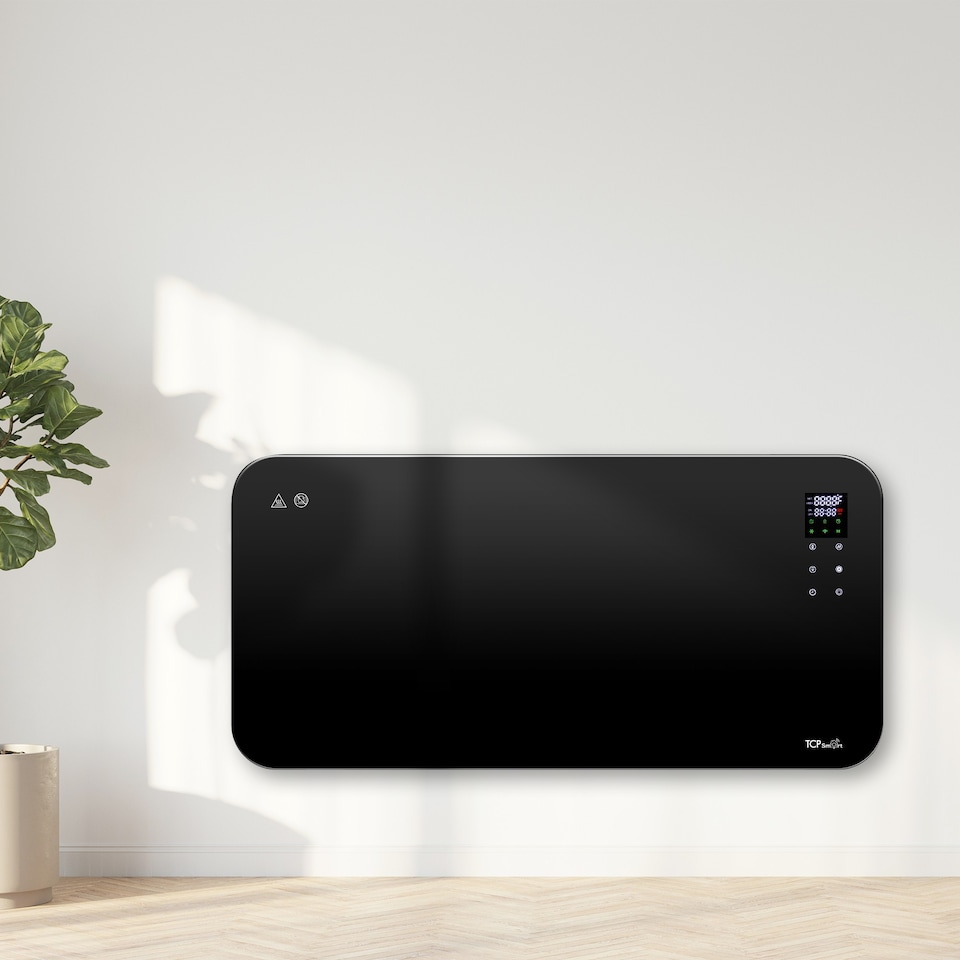 image 1 of TCP Smart WiFi Glass Panel Heater 2000W, Alexa Compatible, Open Window Detector, Wall Mounted & Freestanding Black Heater