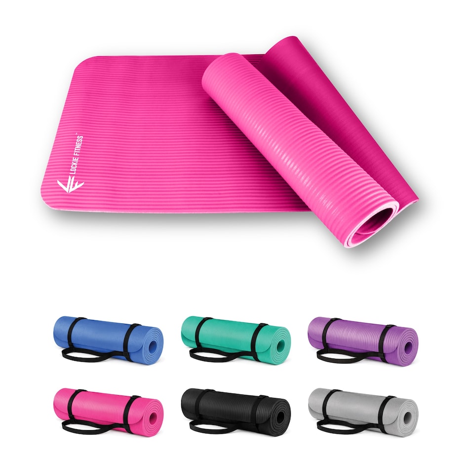 image 1 of Lockie Fitness Yoga Mat 8 mm Thick, Non Slip Exercise Mat for Women and Men, TPE Foam Pilates Mat, Gym Mat for Home Workout, Yoga, Pilates, Exercise & Gymnastics, 180 x 60 cm, Pink